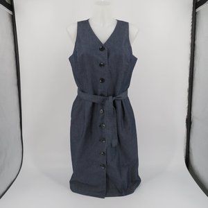 Liz Claiborne Denim Button Front Sleeveless Belted Lined Jumper Dress Size 12